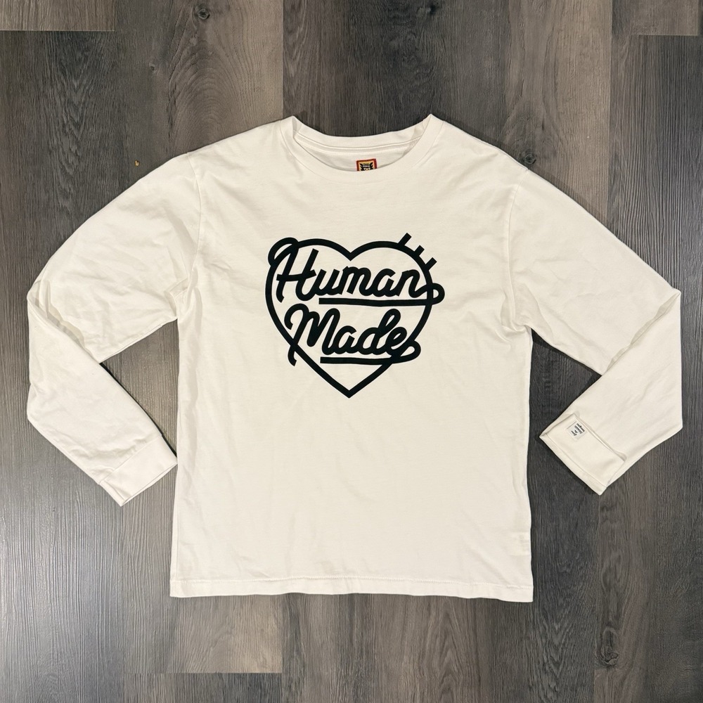 HUMAN MADE Heart Logo Long Sleeve T-shirt White Mens Size Medium Made In JAPAN